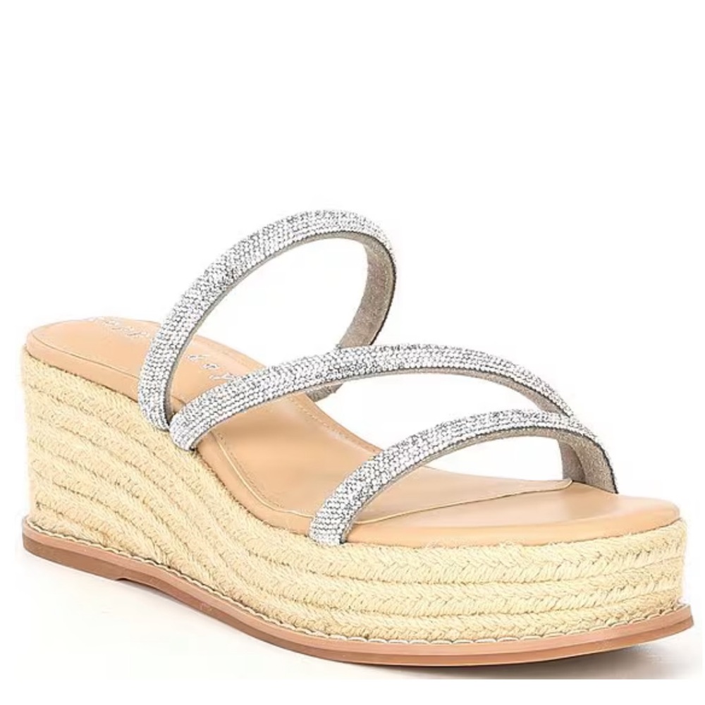 Copper Key, the Sugar Rhinestone Espadrille Strappy Wedge Sandals, Size 9, New